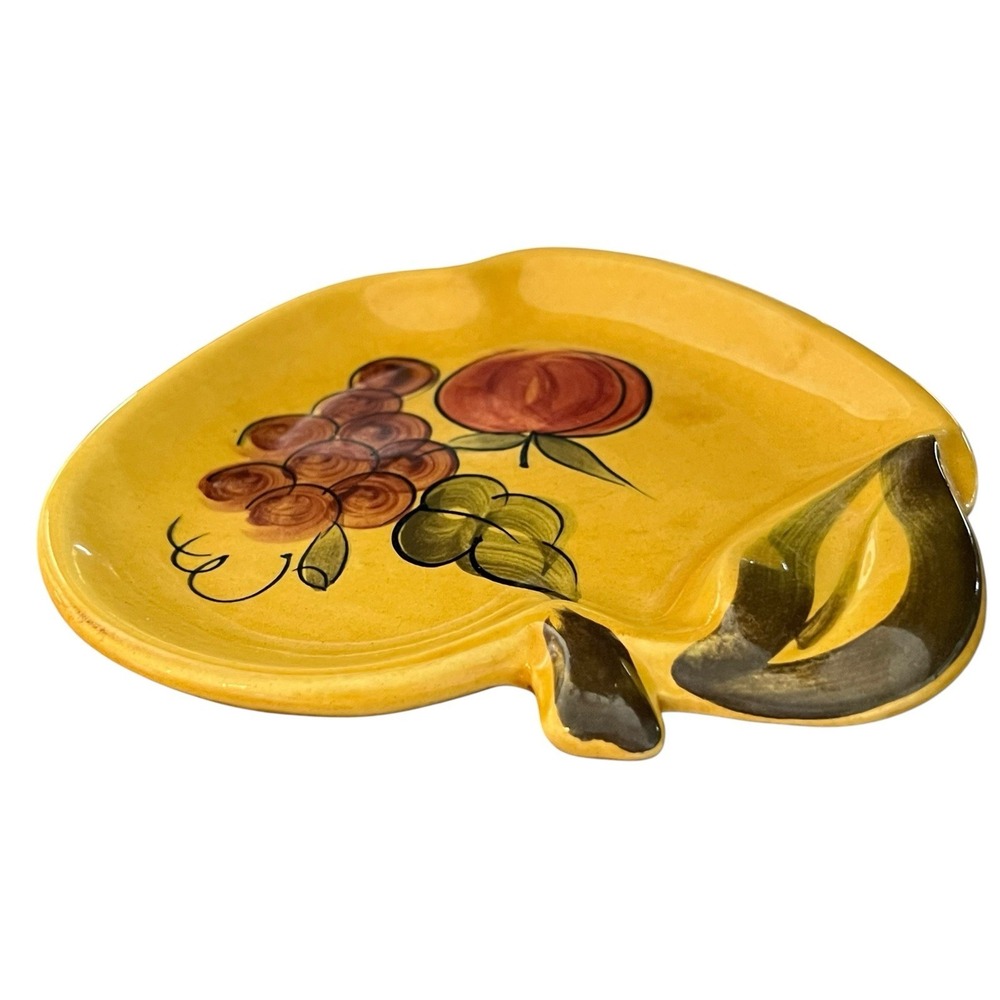 Vintage 1964 Los Angeles Potteries Apple Dish Hand Painted Fruit and Leaf Design - Picture 6 of 10